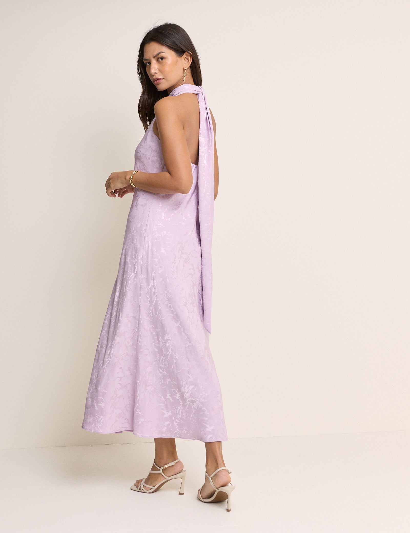 Purple Lilac Floral Jacquard Slip Midaxi Dress - Image 5