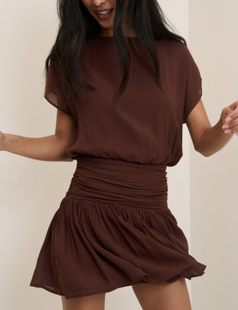 Brown Chocolate Drop Waist Short Sleeve Mini Dress