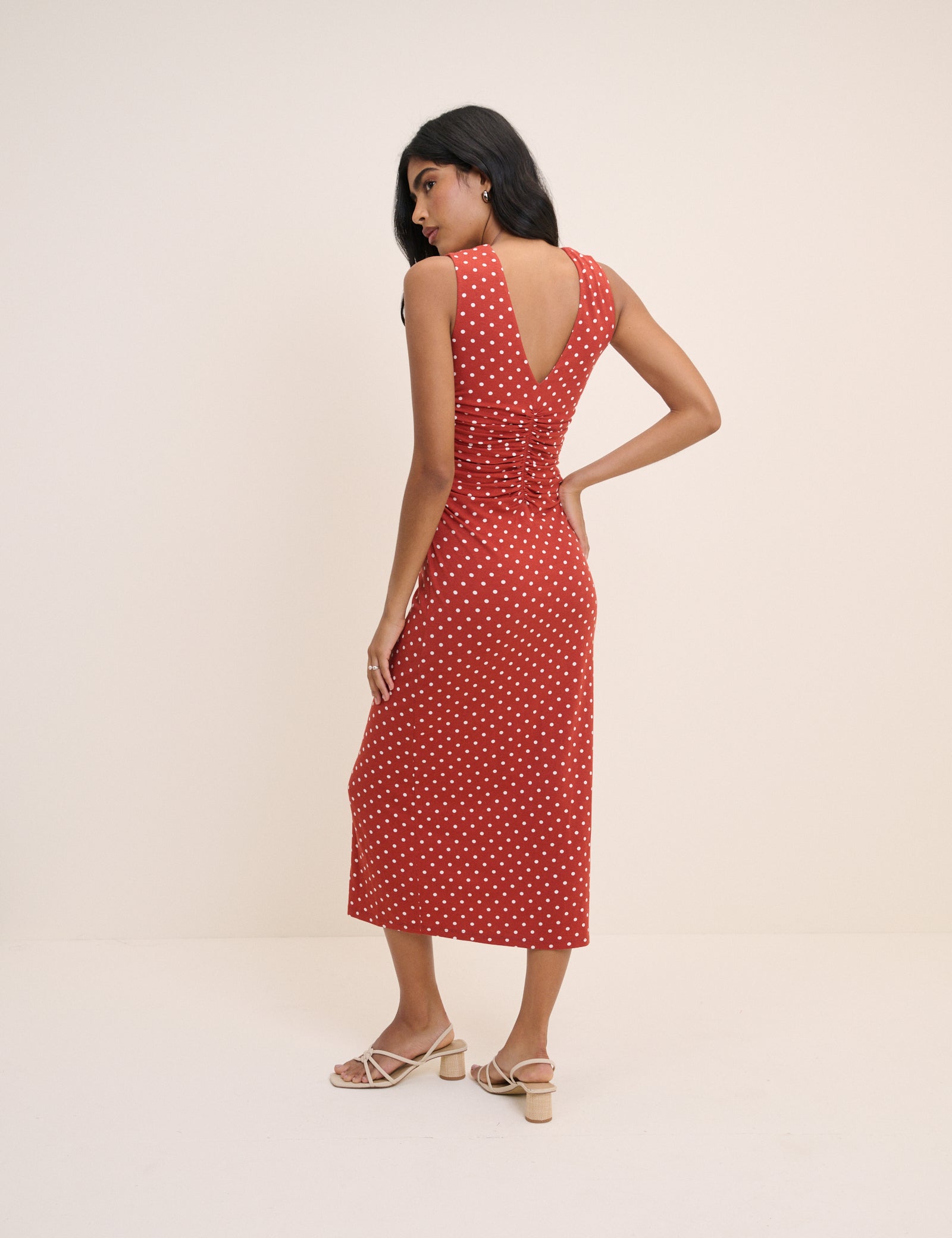 Red Polka Dot Jersey Sleeveless Midaxi Dress - Image 4