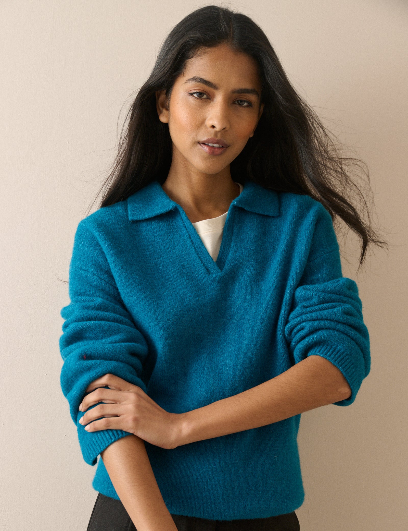 Blue Collared Neck Knitted Jumper Knitwear - Image 3