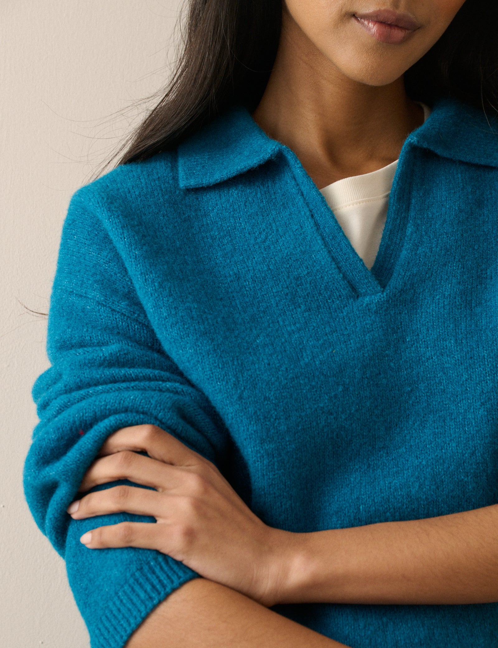 Blue Collared Neck Knitted Jumper Knitwear - Image 2