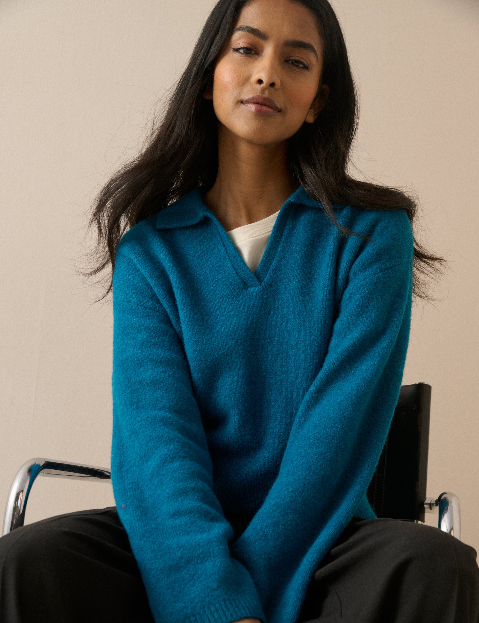 Blue Collared Neck Knitted Jumper Knitwear - Image 5