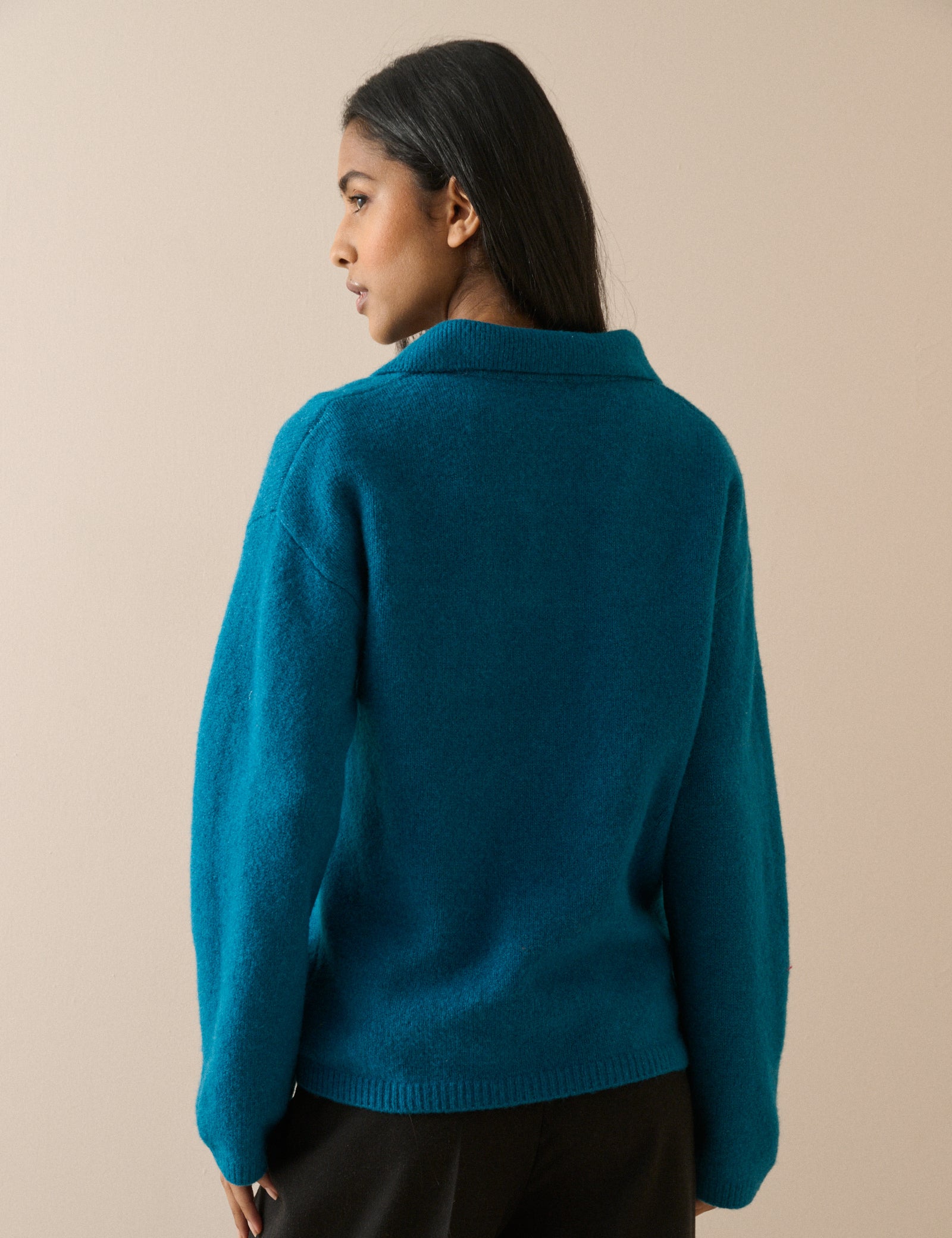 Blue Collared Neck Knitted Jumper Knitwear - Image 4