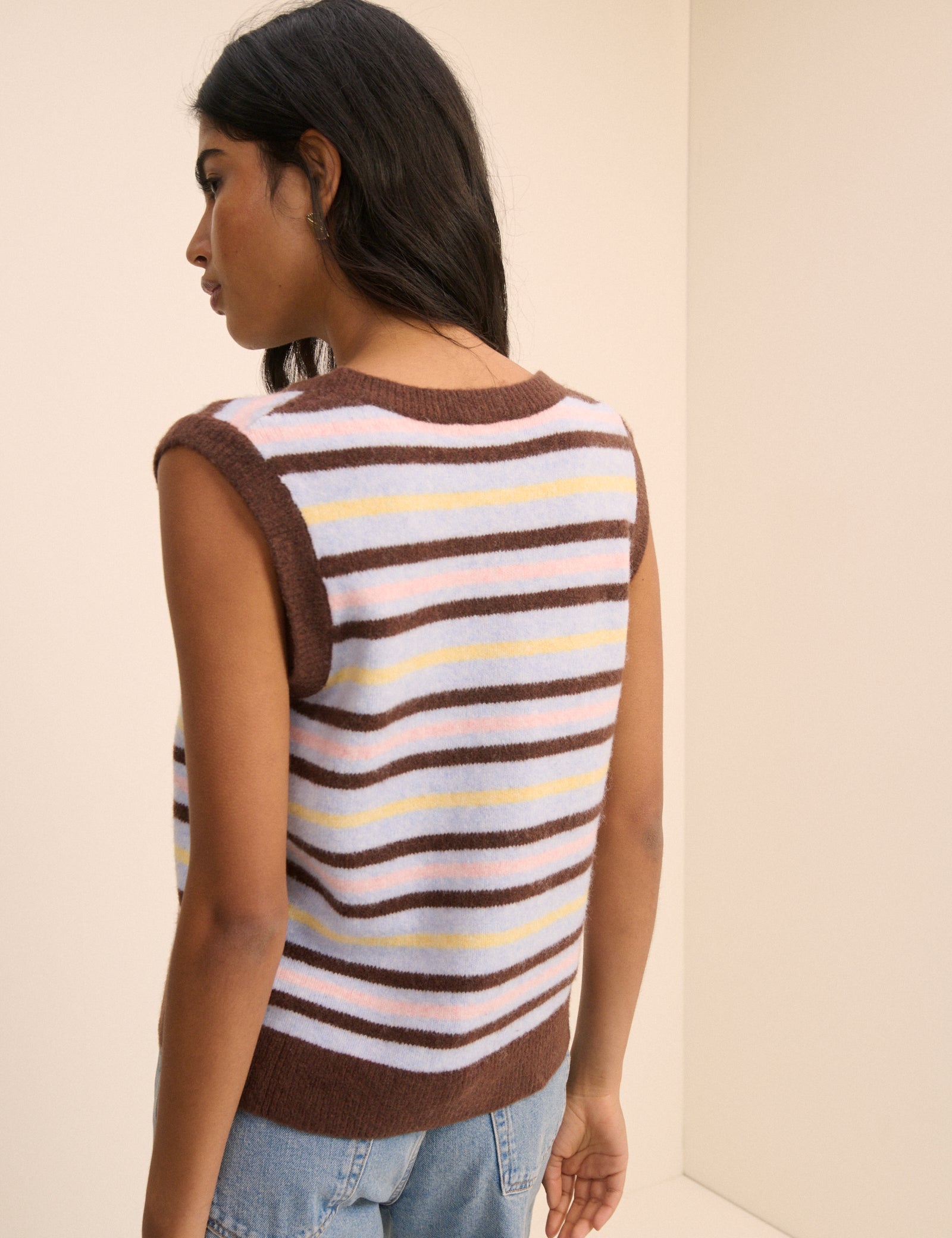 Blue And Brown Stripe Button Through Vest Knitwear - Image 5