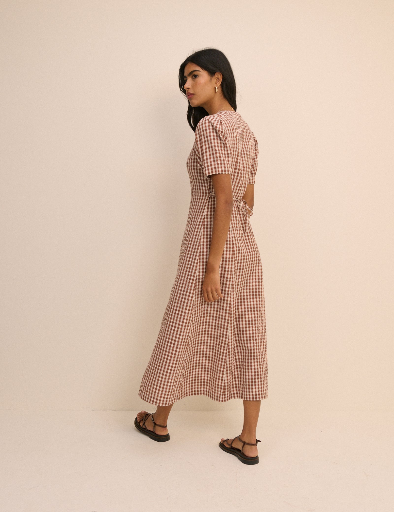 Brown Printed Cotton Button Front Midaxi Dress - Image 4