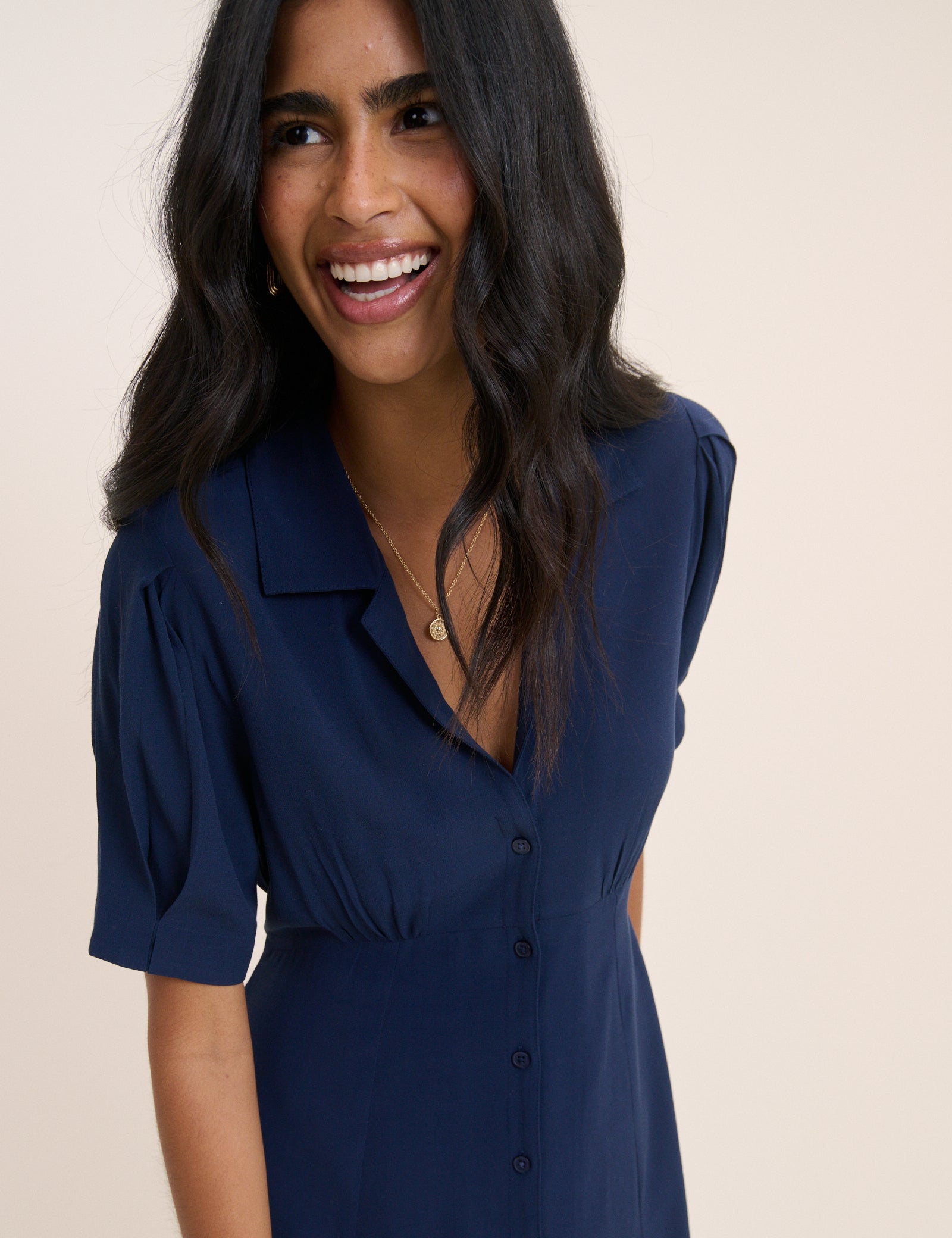 Navy Blue Button Front Neck Midaxi Dress - Image 4