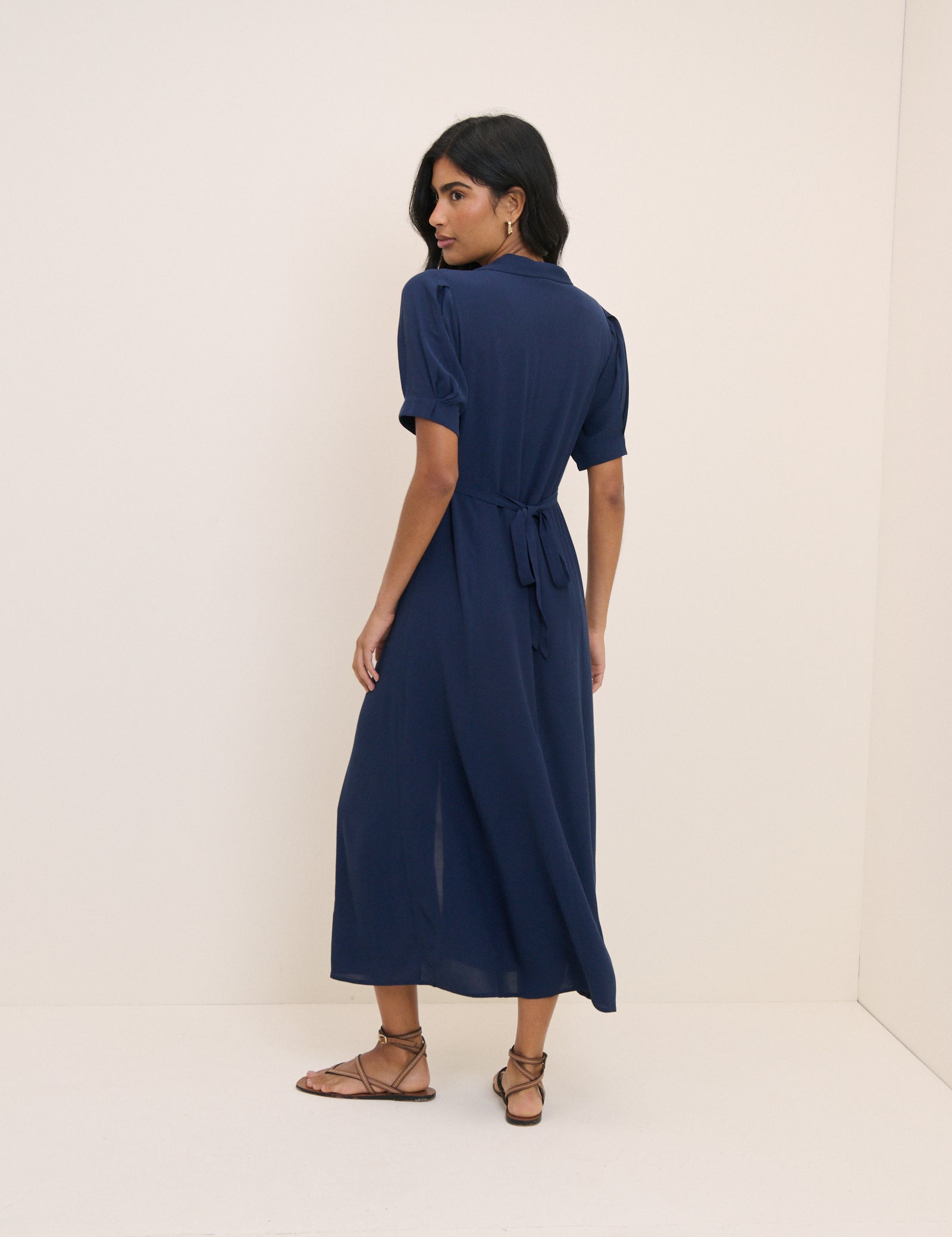 Navy Blue Button Front Neck Midaxi Dress - Image 5