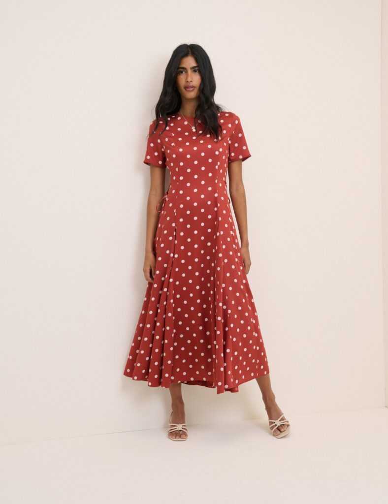 Red Polka Dot Short Sleeve Midaxi Dress