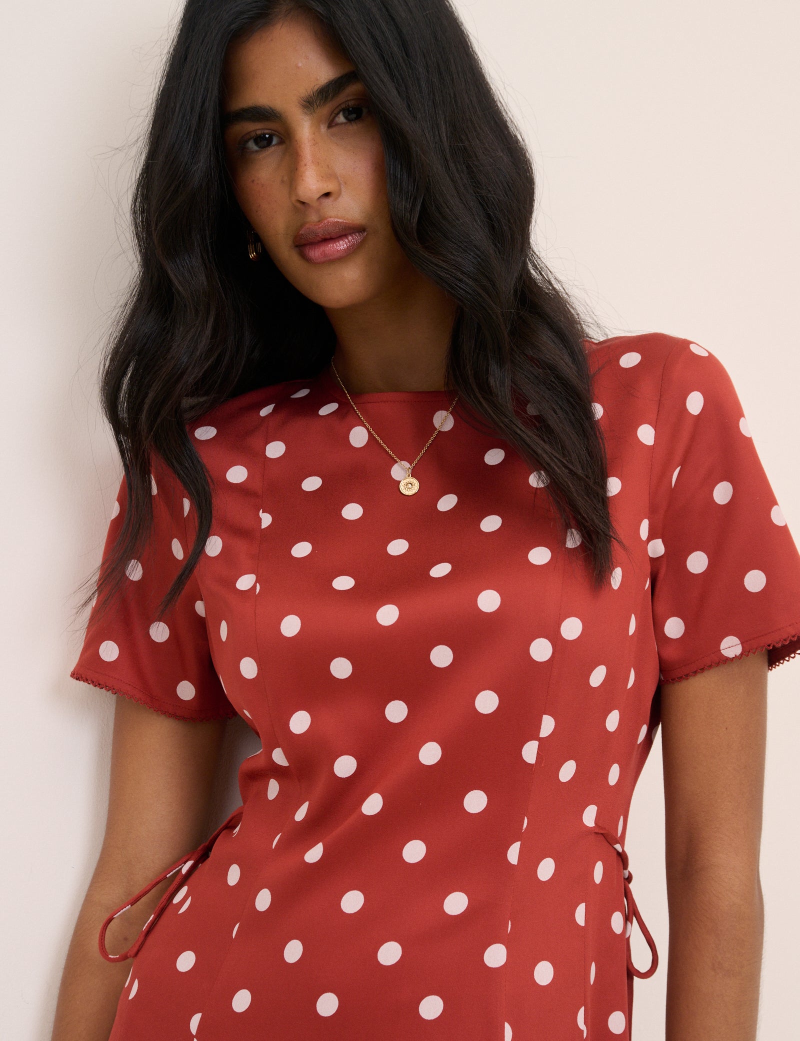 Red Polka Dot Short Sleeve Midaxi Dress - Image 3