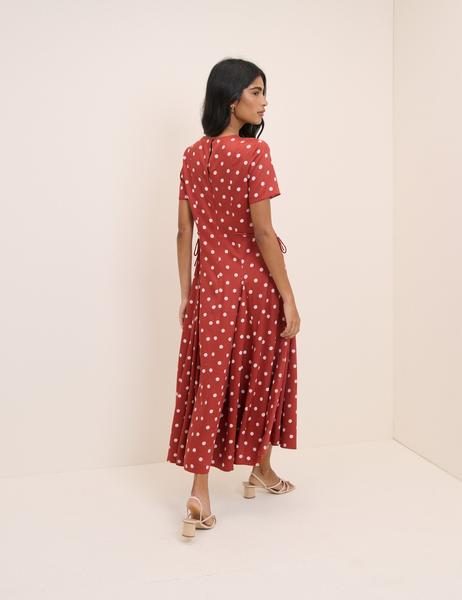 Red Polka Dot Short Sleeve Midaxi Dress - Image 4