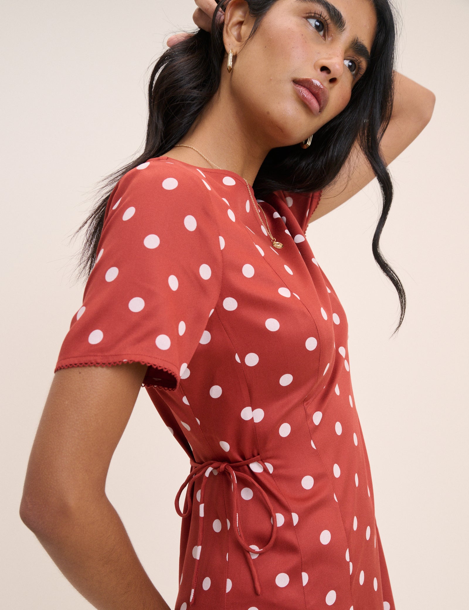 Red Polka Dot Short Sleeve Midaxi Dress - Image 5