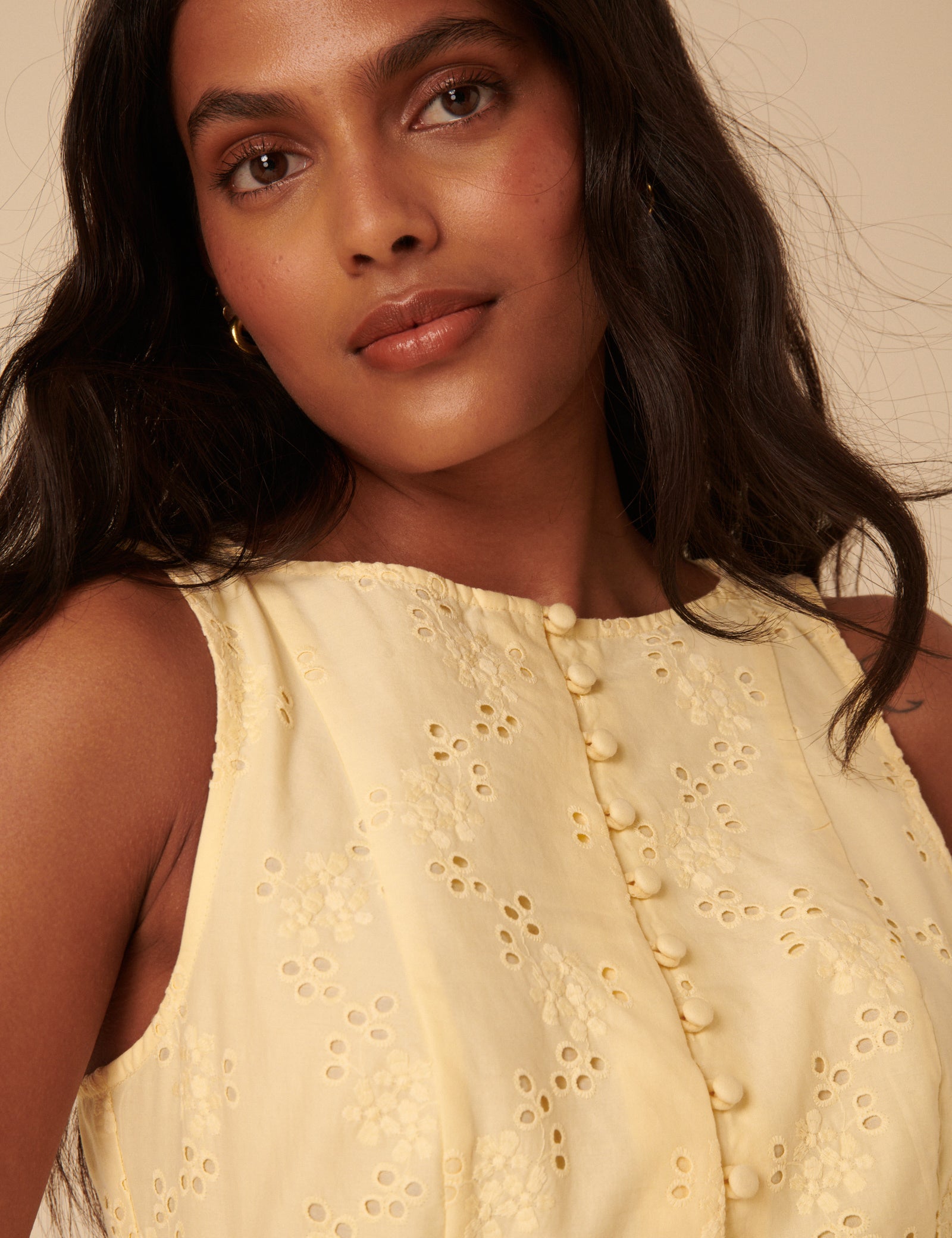 Yellow Button Front Drop Waist Mini Dress - Image 3