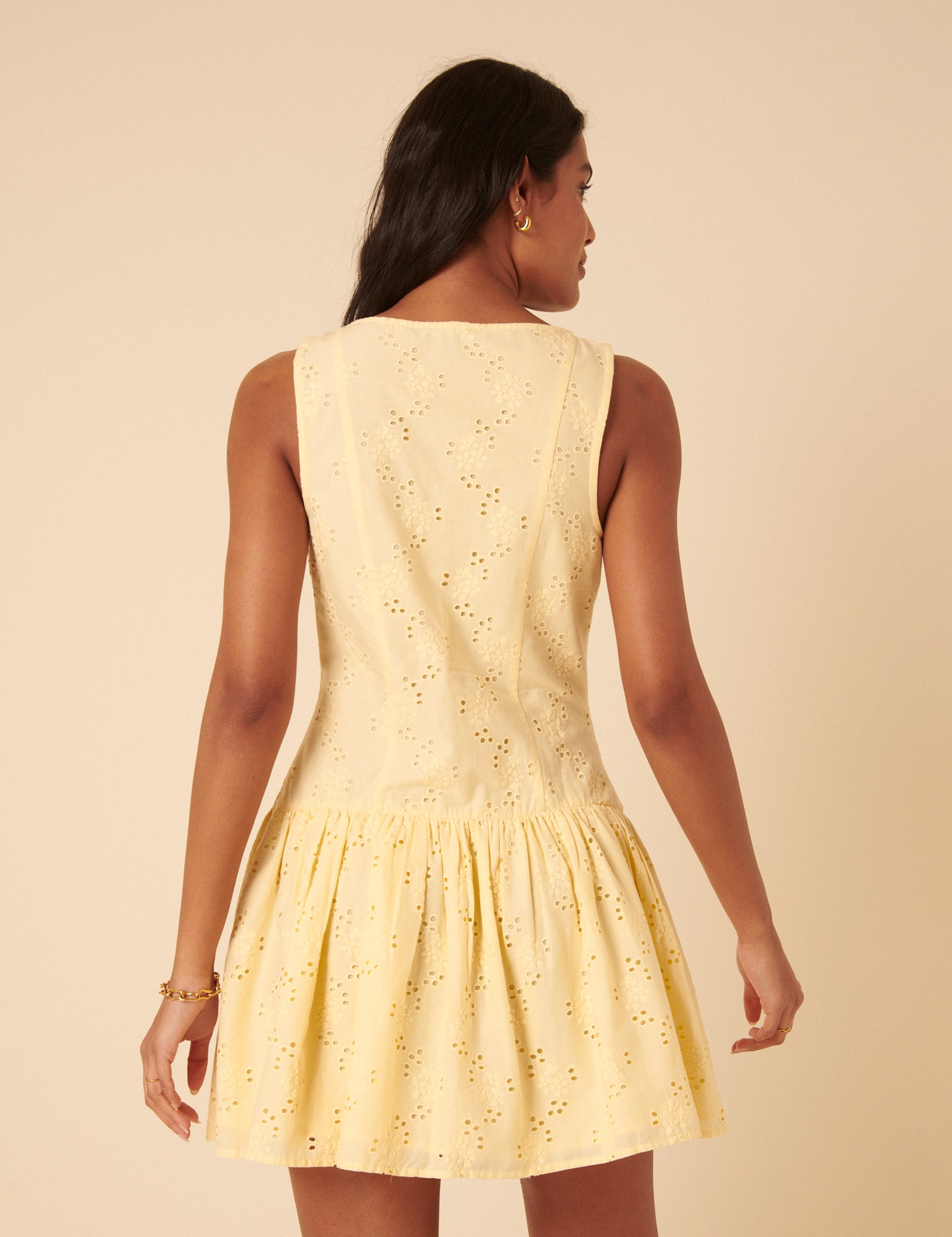 Yellow Button Front Drop Waist Mini Dress - Image 5